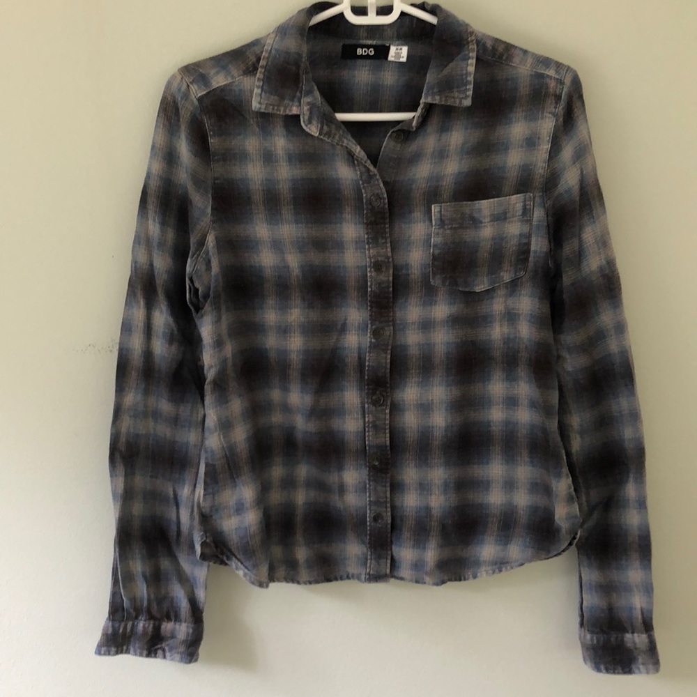Urban Outfitters BDG Blue Plaid Flannel Sz Medium